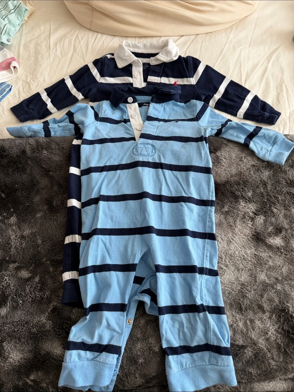 Set of 2 Ralph LaurenStriped Rugby One-Piece for Kids - Light Blue & Navy